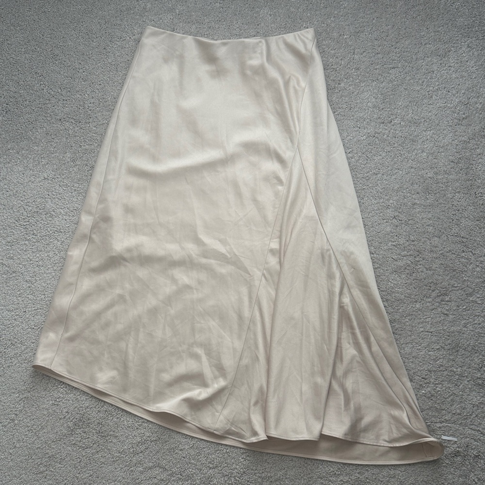 EXPRESS Beige Asymmetrical High Waist Satin Skirt Size XS